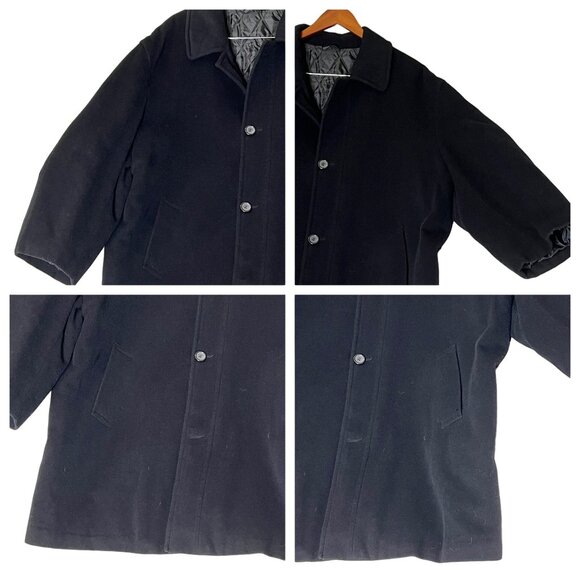 Chaps Men's Black Wool Blend Peacoat Size 46R Preppy Goth Warm Oversized - Picture 3 of 16